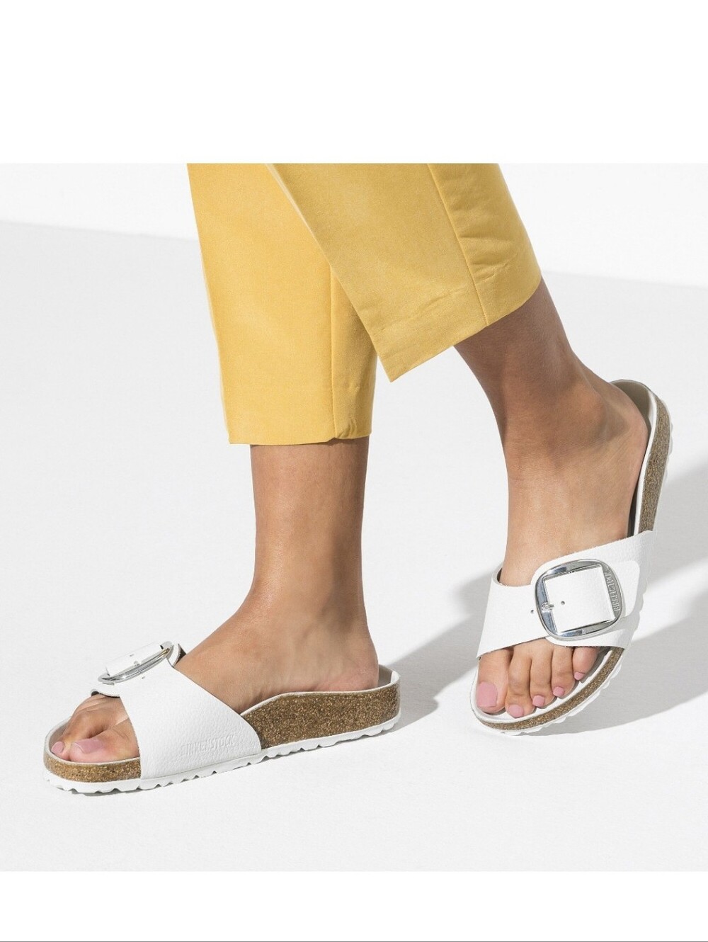Birkenstock White Leather Madrid Sandals with Big Buckle - New In Box Size 37